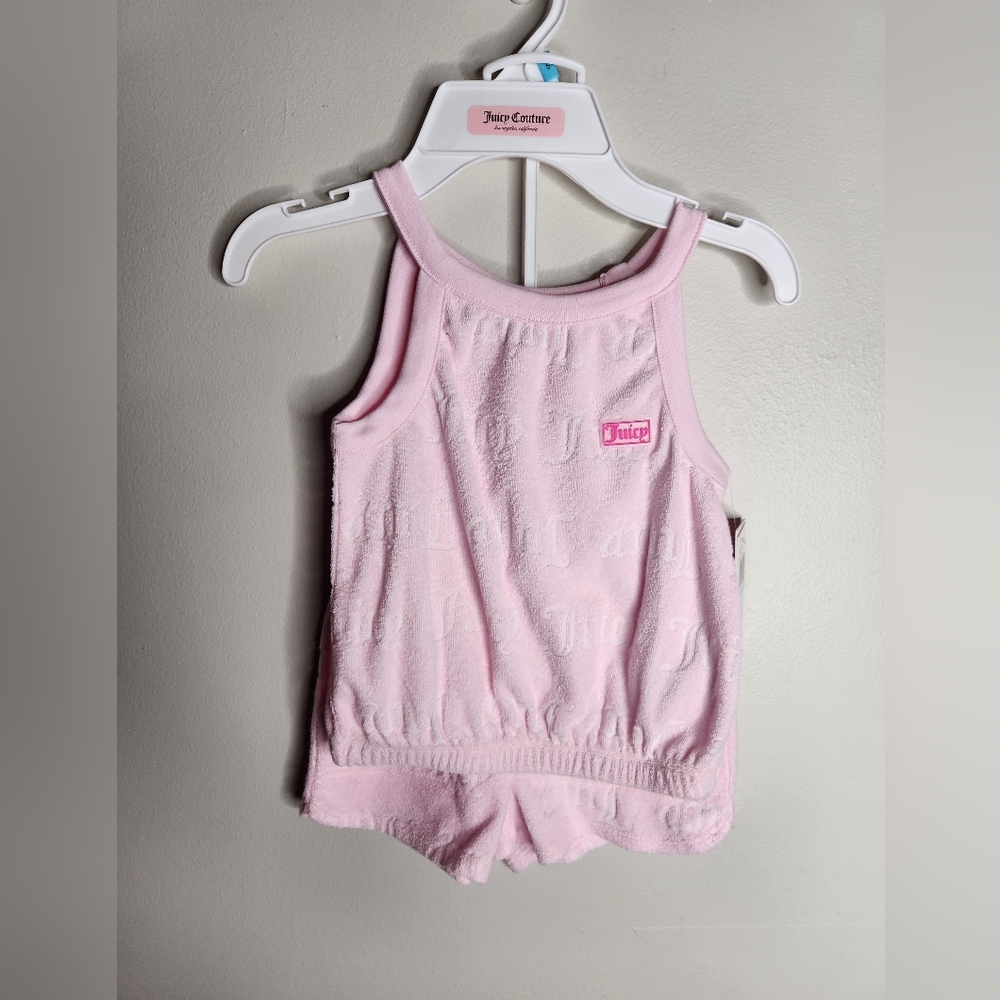 Juicy Couture Pink Knit Debossed-Logo Terry Tank Top & Shorts Set